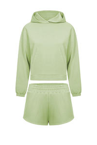  Komplet Dresowy Bluza Kangurka + Szorty - Limonkowy