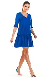 Niebieska Mini Sukienka z Dekoltem V