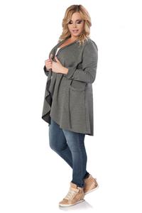 Szara Dzianinowa Narzutka Sportowa z Wolnymi Połami PLUS SIZE