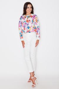 Bluza Damska w Kwiaty z Okrągłym Dekoltem