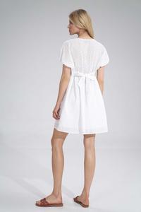 Biała Haftowana Sukienka z Bufkami