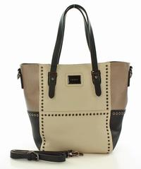 Beżowa Torba Typu Shopper ze Srebrnymi Detalami
