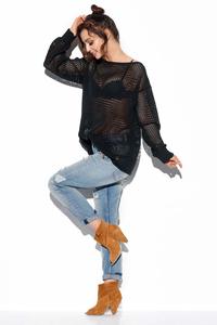 Ażurowy Lekki Sweter Oversize - Czarny