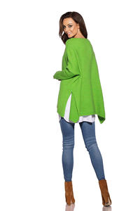 Asymetryczny Zielony Sweter Ponczo z Warkoczem