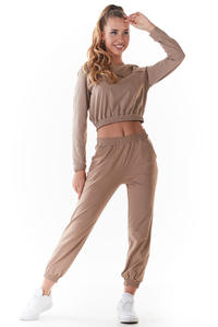  Bluza Typu Crop ze Ściągaczem - Beżowa