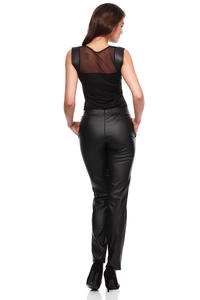 Czarne Eleganckie Spodnie Rurki z Eko-skóry