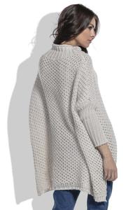 Beżowy Sweter Oversize z Golfem 