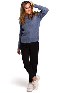 Niebieski Klasyczny Sweter z Długim Rękawem