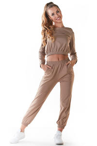  Bluza Typu Crop ze Ściągaczem - Beżowa
