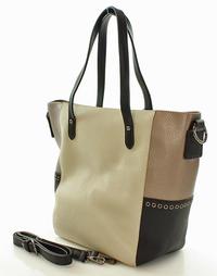 Beżowa Torba Typu Shopper ze Srebrnymi Detalami