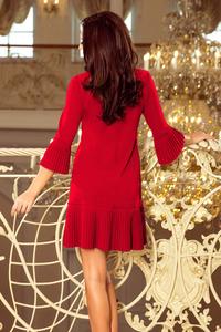 Czerwona Plisowana Sukienka z Falbankami