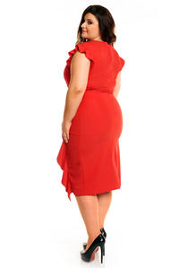 Czerwona Elegancka Sukienka z Falbanką PLUS SIZE