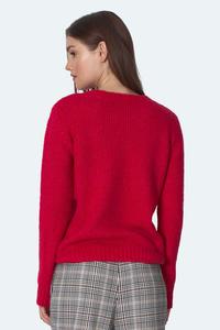 Malinowy Sweter z Półkrągłym Dekoltem