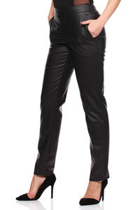 Czarne Eleganckie Spodnie Rurki z Eko-skóry