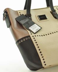 Beżowa Torba Typu Shopper ze Srebrnymi Detalami
