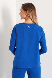 Bluza Dresowa z Dekoltem w Serek - Chabrowa