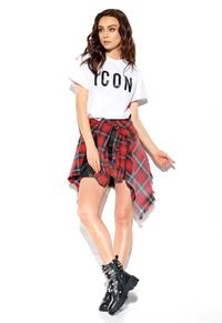 Biały Bawełniany T-shirt z Napaisem ICON