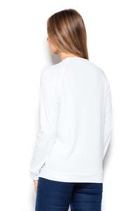 Bluza z Wzorzystym Przodem w Kwiaty na Białym Tle