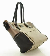 Beżowa Torba Typu Shopper ze Srebrnymi Detalami