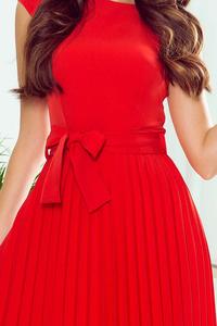 Czerwona Koktajlowa Sukienka z Plisowanym Dołem