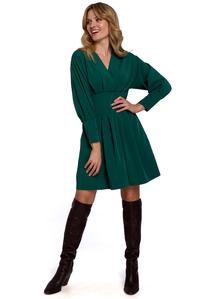 Zielona Mini SUkienka Kopertowa z Mankietem