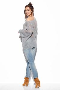 Ażurowy Lekki Sweter Oversize - Jasnoszary