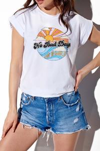 Biały Luźny T-shirt z Grafiką i Napisem 
