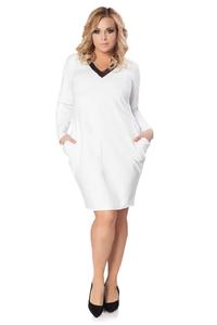 Biała Wyjściowa Dzianinowa Sukienka z Koronką przy Dekolcie PLUS SIZE