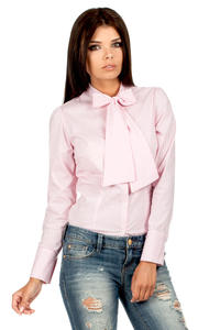 Koszula w Różową Kratkę z Wiązaną Kokardą