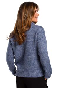 Niebieski Klasyczny Sweter z Długim Rękawem
