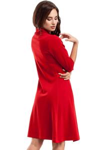 Czerwona Sukienka Rozkloszowana z Półgolfem
