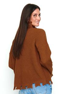 Brązowy Casualowy Oversizowy Sweter z Efektem Rozdarcia 