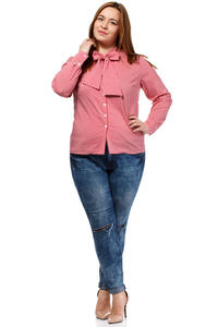 Czerwona Koszula w Kratę z Kokardą PLUS SIZE