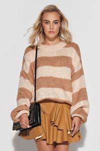Sweter w Szerokie Beżowo-Camelowe Pasy 