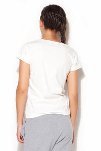 Biała Bluzka T-shirt z Super Modnym Nadrukiem - Czerwony