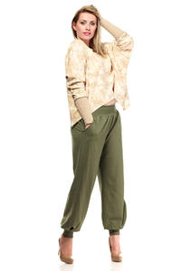 Khaki Dresowe Spodnie Typu Pumpy