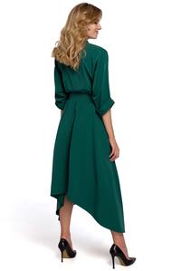 Asymetryczna Rozkloszowana Sukienka z Kopertowym Dekoltem - Zielona